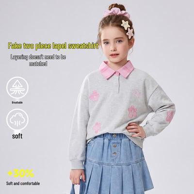 ASK JUNIOR Girls' Faux Two-Piece Polo Collar Sweatshirt