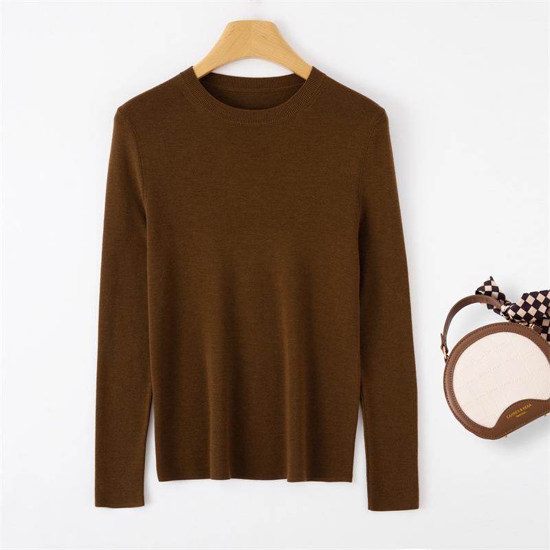 Spring/Autumn 2026 Women's Loose Solid Color Wool Pullover Sweater - Cute and Slimming Base Layer