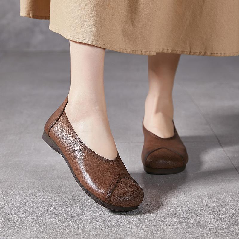 Fashion GKTINOO  Retro Round Toe Shallow Flat Shoes 2025 Spring Autumn New Genuine Leather Loafers Soft Sole Women's Slip-on Shoes