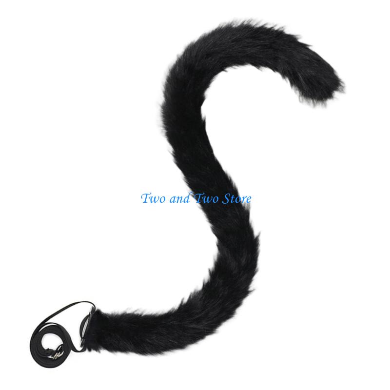 HX6F Animal Cosplay Costumes Cats Ears Foxes Tail Plush Fuzzy Animal Ears Hairhoop Foxes Tail for Halloween Dressing Up Party