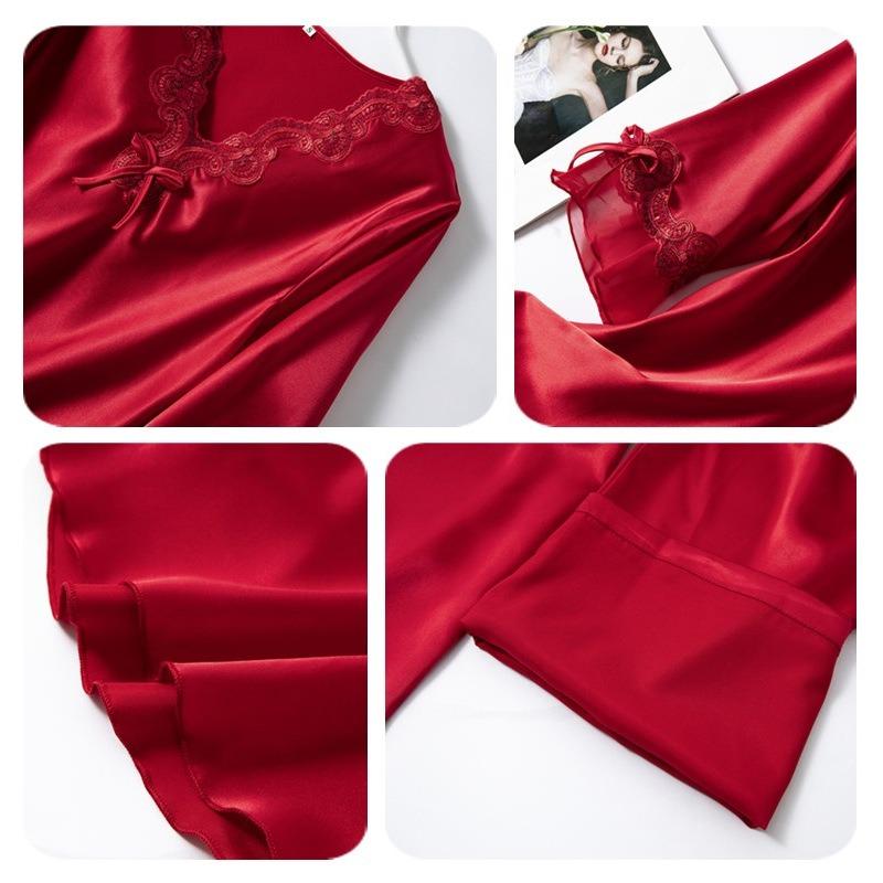 Women's Large Size Spring and Autumn Thin Section Seven-minute Sleeve Silk Embroidery Lace Two-piece Homewear