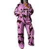 Spring-autumn Soft Knit Casual Set, Color-blocking Abstract Art Print, Loose Drop Shoulder Hoodie with High Waist