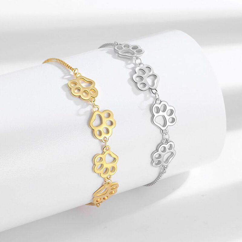 Adjustable Cat Paw Hollow Out Bracelet Women Fashion Minimalist Copper Alloy Jewelry With Gold Plating