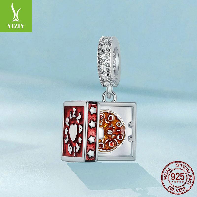 Fun Pizza Diy Pendant String Decoration, Cute Design Dripping S925 Sterling Silver Bracelet Beaded