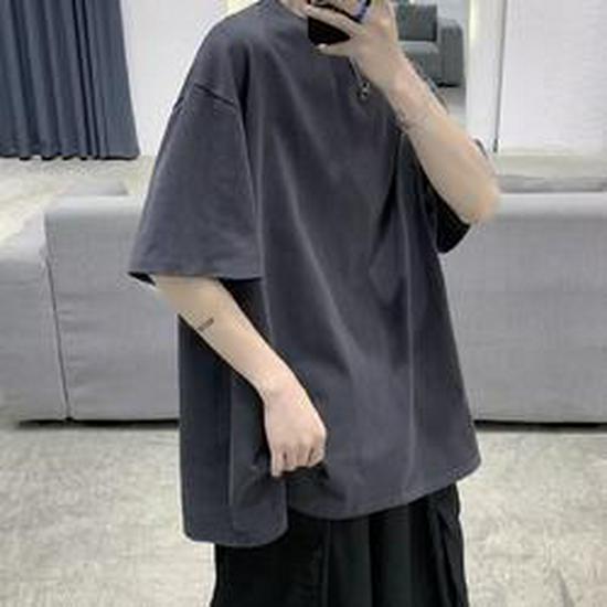 Camiseta de Manga Corta para Hombre de Moda de Color Sólido Estilo Hong Kong Holgada de Verano