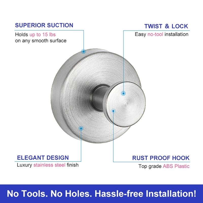 Pack of 4 Powerful Suction Hooks Luxurious Suction Cup Hooks for Tile Space Saving Bathroom Hanger Accessories