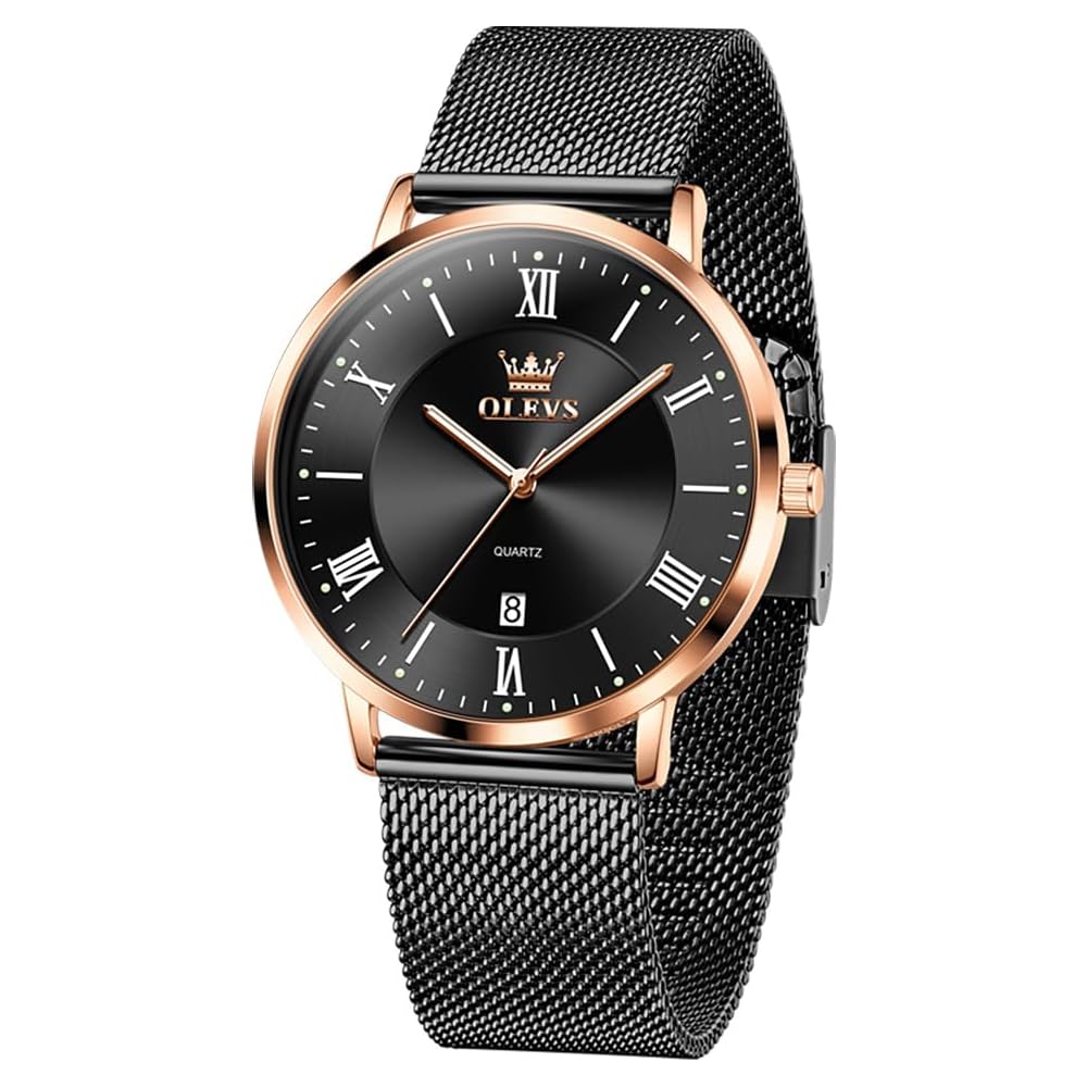 OLEVS Men's Analog Quartz Watch Rose Gold Stainless Steel Classic Business Casual Waterproof with Day-Date Feature