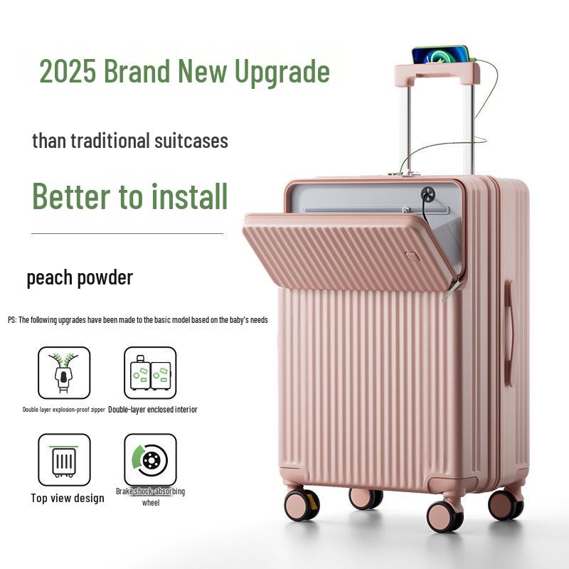 2025 Durable 26-Inch Front-Opening Travel Suitcase with Combination Lock for Men and Women
