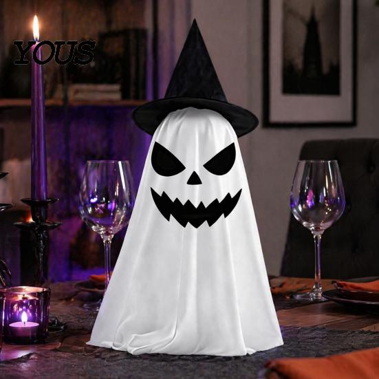Halloween Ghost Decor Decoration, Indoor Tabletop Standing with Witch Spooky White Ornament Hat/Bow for Mantel Dining Table Party Home