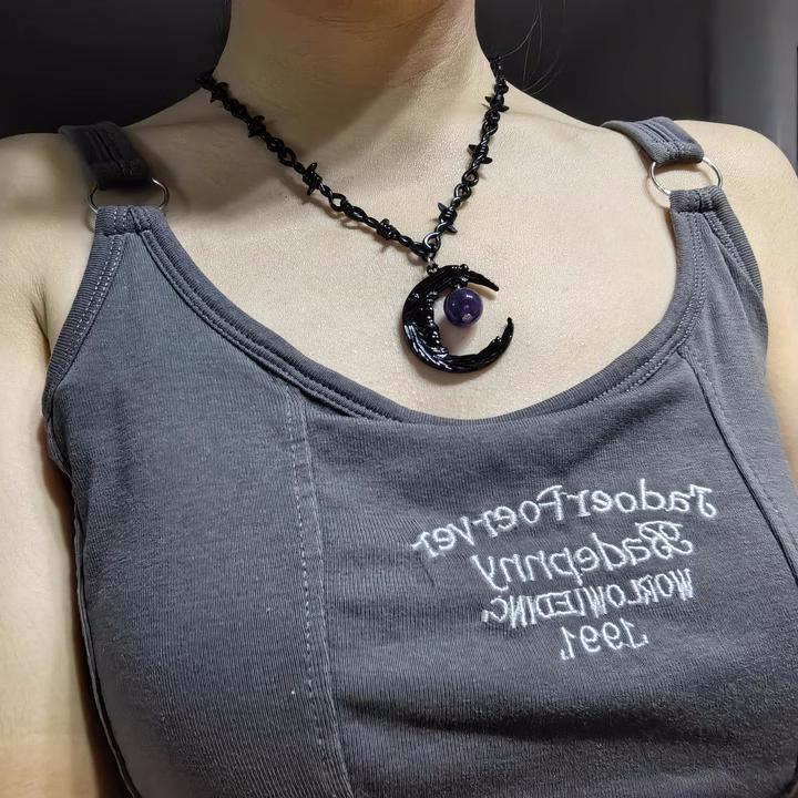 Sweet Thorns Gothic Halloween Necklace with Amethyst Moon