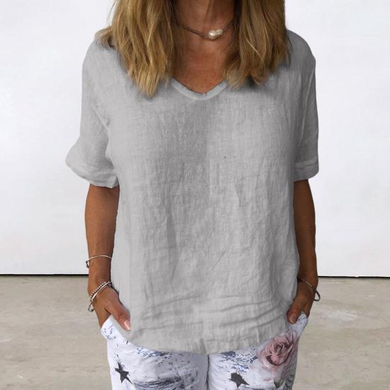 Camicetta pullover estiva tinta unita T-shirt da donna a maniche corte con scollo a V
