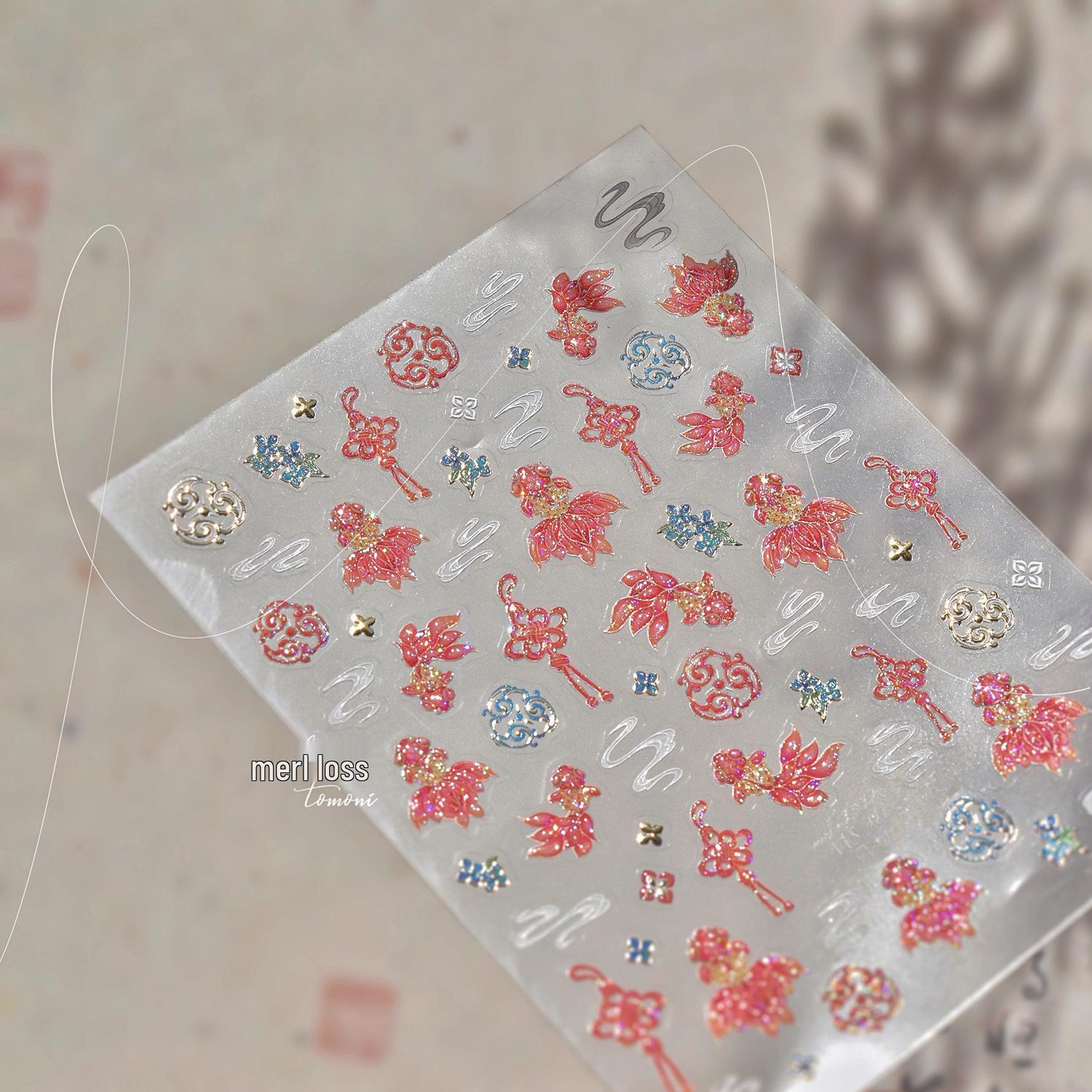 Tomoni&Mo Shi Glitter Nail Stickers: Chinese Style with Koi and Butterfly Designs