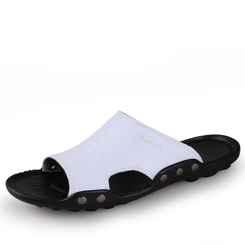 Men's Large Size Soft Sole Cowhide Flip-Flop Sandals