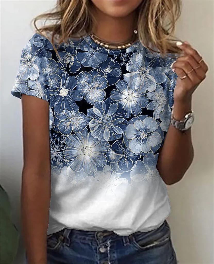Women's T-shirt Summer Fashion Short ops 3D Floral Print O-neck Casual T Shirt For Women's Y2k Clothes