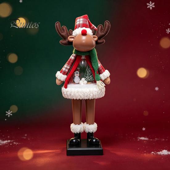 Christmas Village Display Pieces LED Lighted Figurine, Swirling Glitter Santa Claus Elk Snowman Unique Presents for Friends Decoration with