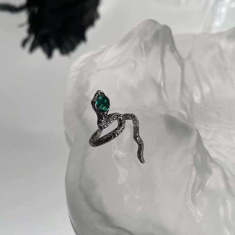 Vintage Punk Snake Shape Ring for Men Women Korean Elegant Opening Adjustable Crystal Rings Weddings Party Zircon