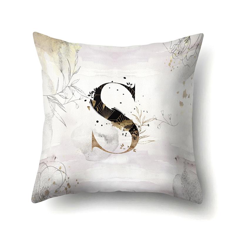 Polyester Pillow Case Car Ink and Ancient Style Home 26 English Letters Printed Sofa Pillow Case