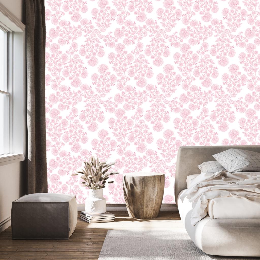 Wallpaper Flowers white and powder pink, subtle detail 50x1000