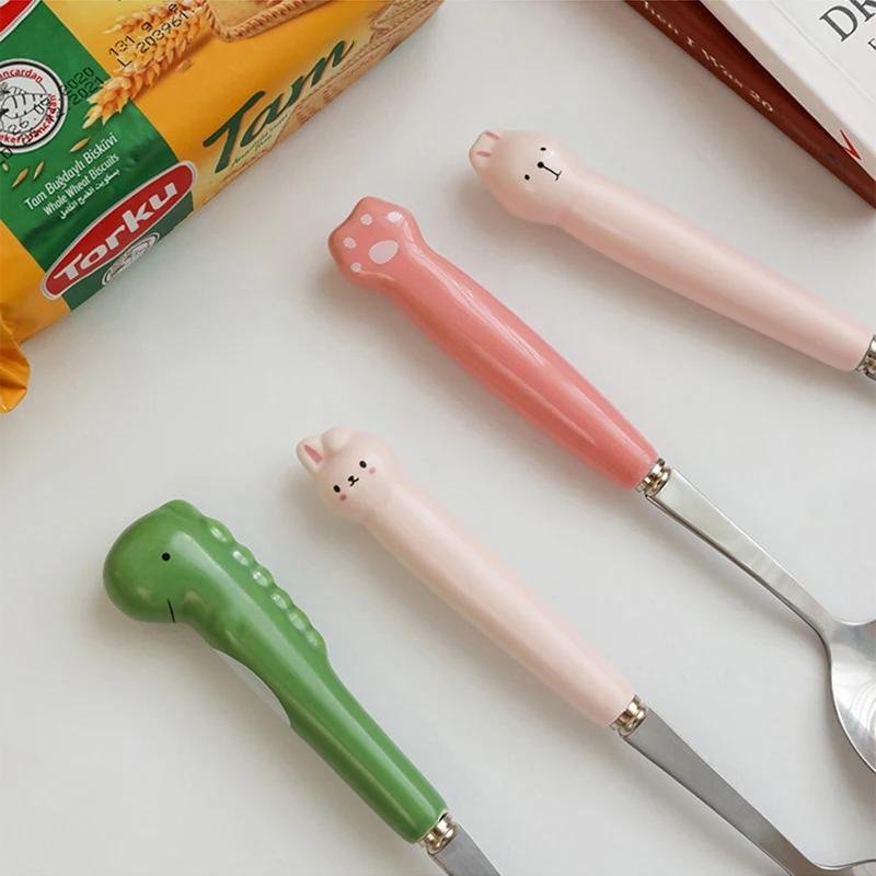 Ins Cartoon Bear Dragon Spoon Fork Chopsticks Cutlery Set for Children Kids School Cute Portable Stainless Steel Tableware