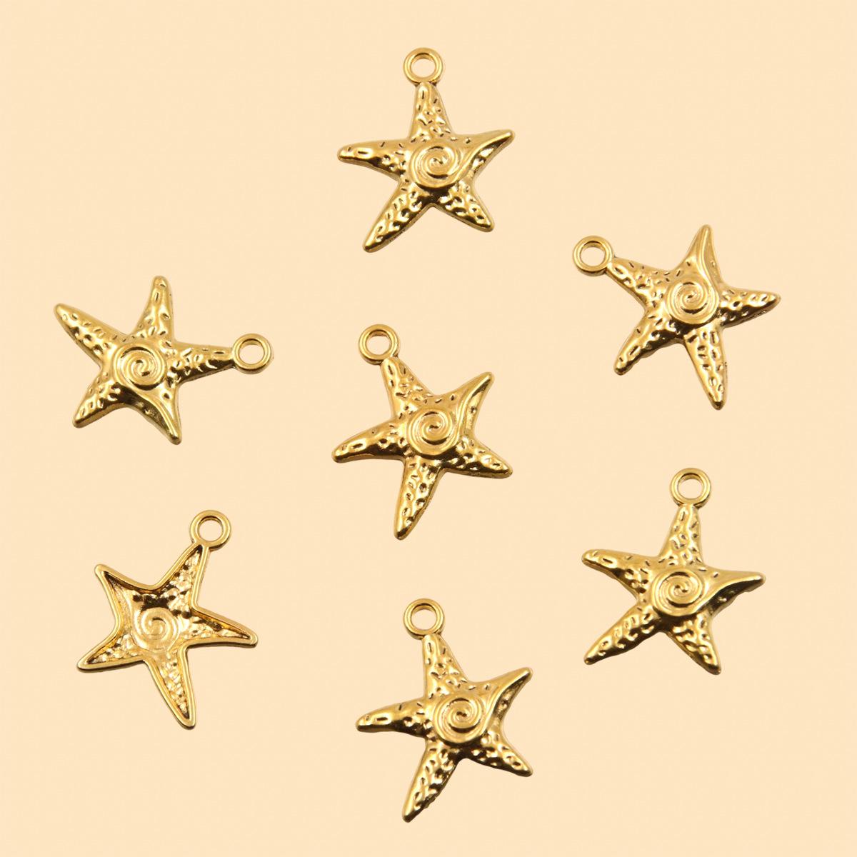 Exquisite Retro Starfish Pendant Keychain Ornament, 19x23mm, Two Colors, DIY Alloy Charm
