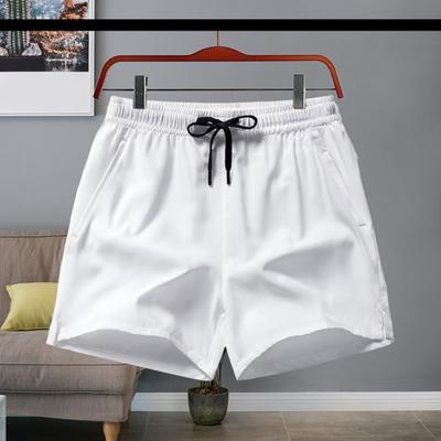 Men Shorts Elastic Waistband Adjustable Drawstring Casual Shorts with Pockets Solid Color Quick Drying Sport Shorts