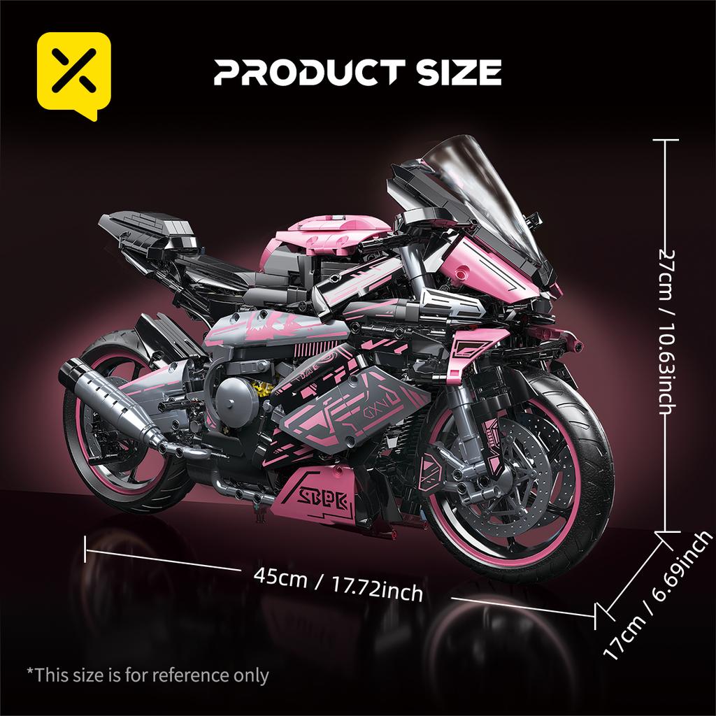 Cyberpunk Pink Motorcycle Desktop Decorations 2045PCS Racing Building Block Model  Kid Toys Christmas Easter Festive Gift Giving