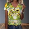 Womens V-Neck Loose Fit Short Sleeve T-Shirt With Colorful Geometric Starry Print Casual Top
