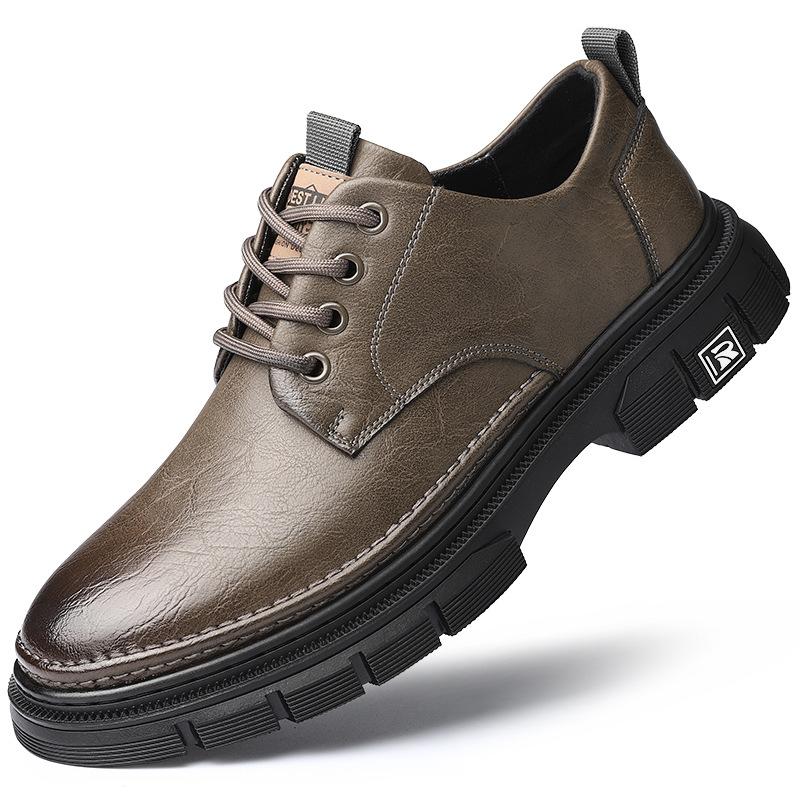 

2024 Весна и осень Новые мужские ретро-обувь с большим носком из кожи Мужские туфли ручной работы онлайн на толстой подошве со шнуровкой Одинарные туфли мужские 7368 44 хаки