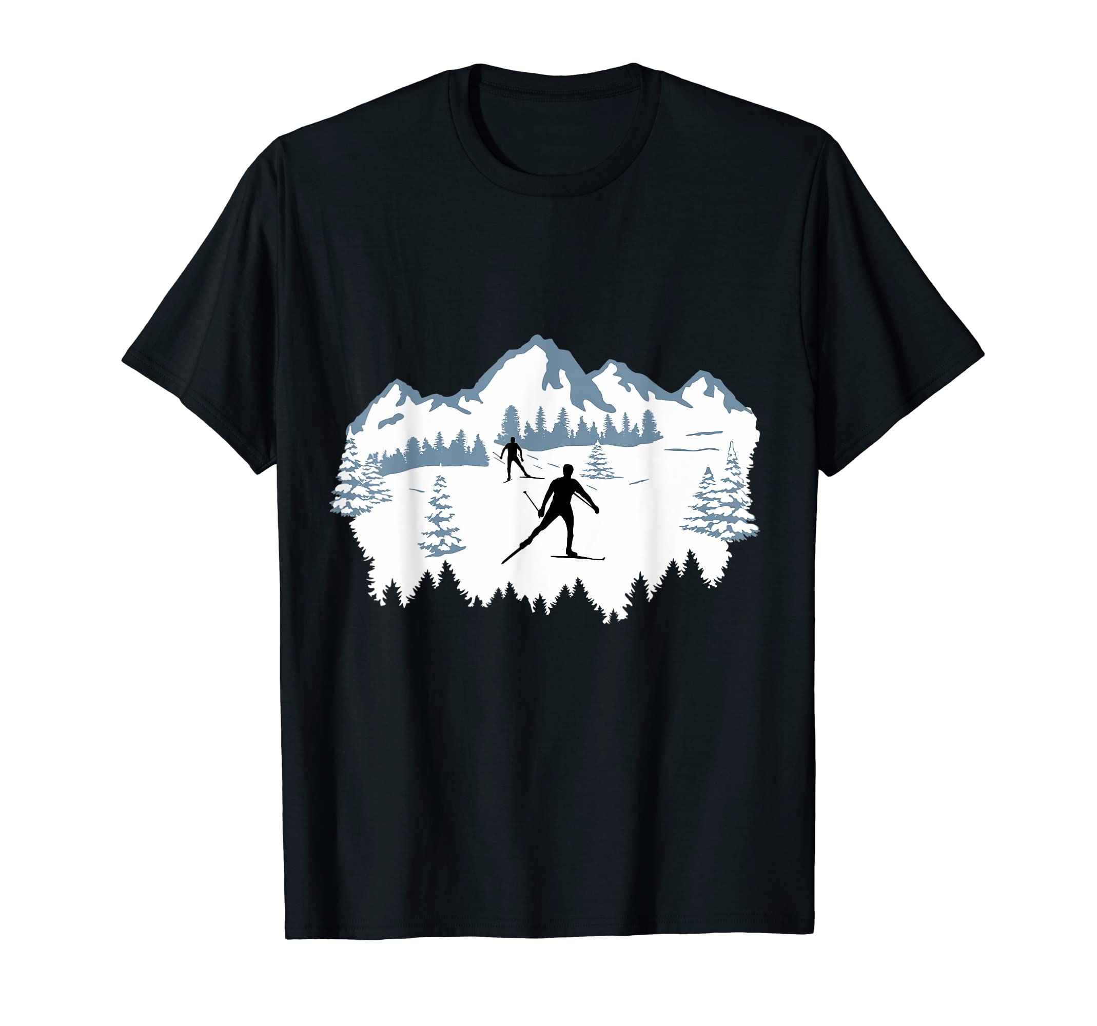 Беговые лыжи, лыжник-гонщик. Футболка чёрный