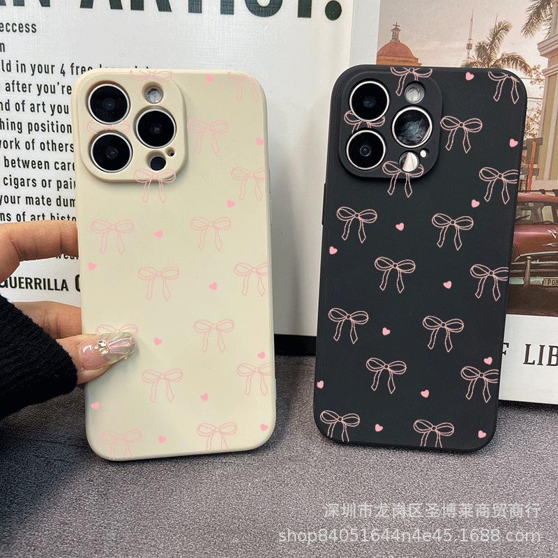 Love Bow Is Suitable for iPhone15 Mobile Phone Case 14PROMAX All-inclusive 13 Anti-drop 16/15 Protective Case 17.