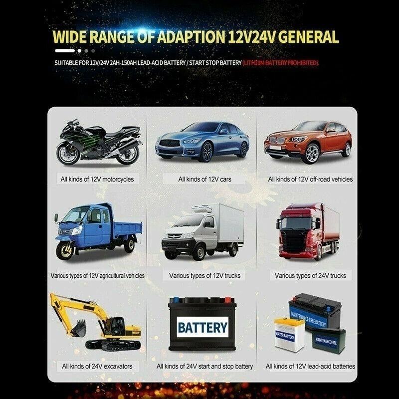 Upgrade 12V8A/24V4A Pulse Repairing Charger with LCD Display Motorcycle & Car Battery Charger AGM GEL WET Lead Acid Battery Charger 100-240V