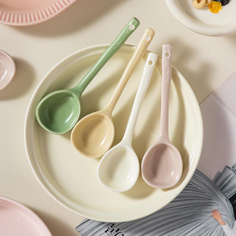 Japanese Ceramic Spoon Wind Small Spoon Household Internet Celebrity Ceramic Spoon Eating Spoon High Value Rice Spoon Long Handle