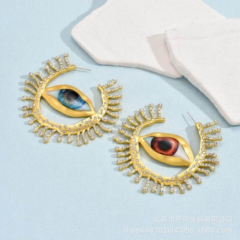 Unique Alien Pupil Ear Drop Exaggerate Irregular Earwear Circular Blue Eye Ear Loop Big Hoop Earring Retro Jewelry