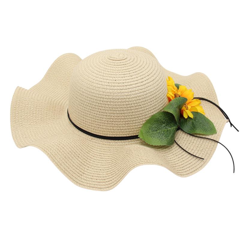 Straw Hat Ladies Straw Hat Vacation Sun Protection Sun Hat Wave Edge Knitted Hat Flower Sun Hat