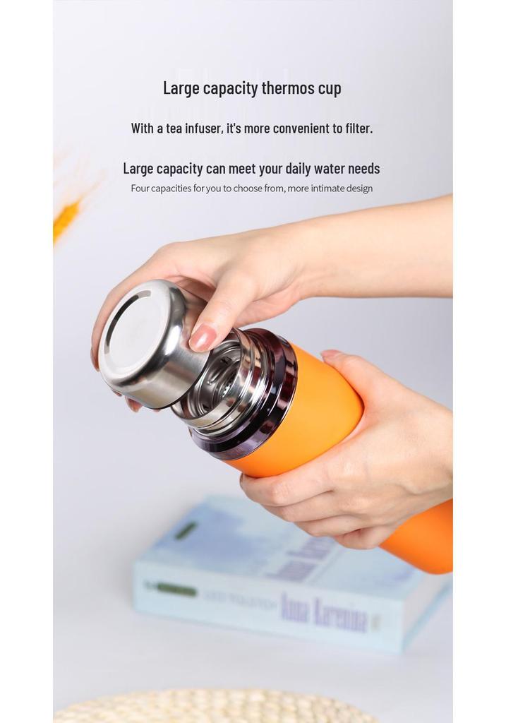 High-End Large Capacity Stainless Steel Thermos with Tea Infuser - Elegant Office Water Cup