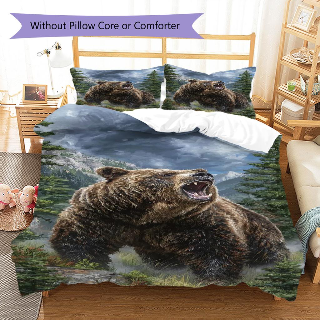 Bear Pattern Bedding Set Quilt Cover Pillowcase Home Decor Gift (1 * duvet cover + 2 * pillowcase, without core)