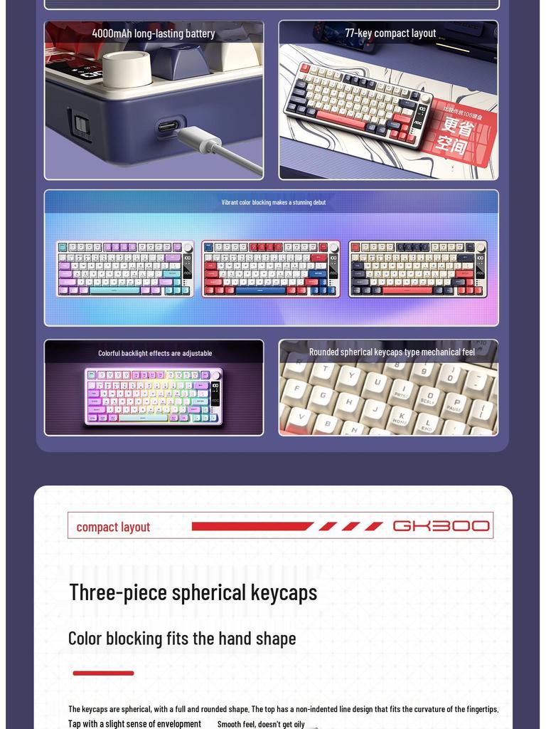 AOC GK300 Kabelloses Tri-Mode RGB Tastatur & Maus Set - Mechanisches Gefühl für Gaming und Bürogebrauch mit Bildschirm