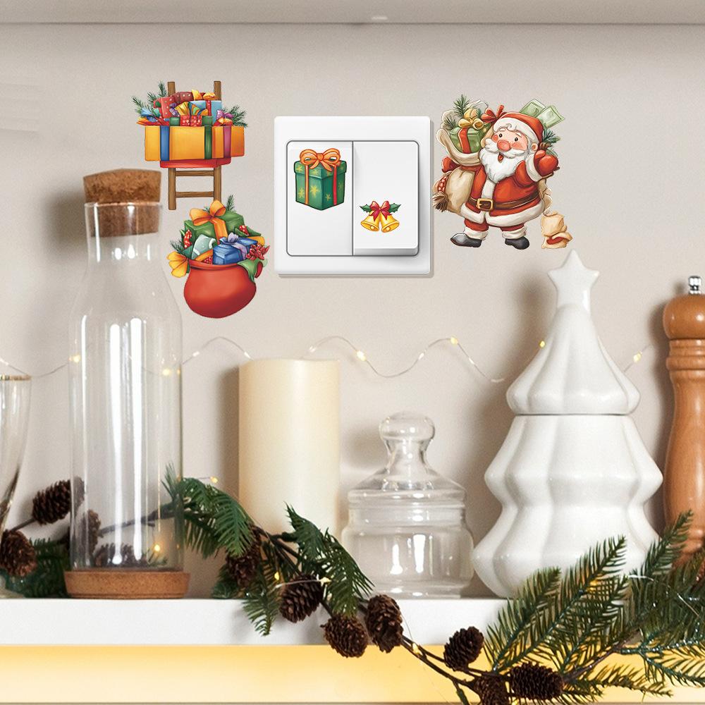 Cartoon Santa Claus Giving Gifts, Switch Stickers, Home Background Beautification and Decoration Wall Stickers