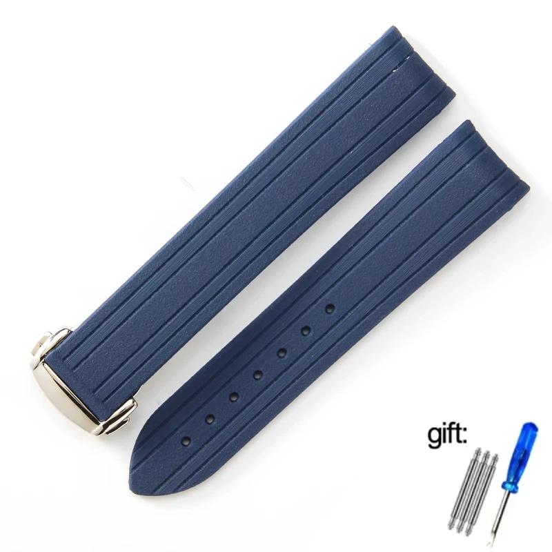 High-Quality Rubber Watch Strap For Omega New Seamaster 300 Watchband Folding Clasp Curved End Men Watches Accessories 20mm