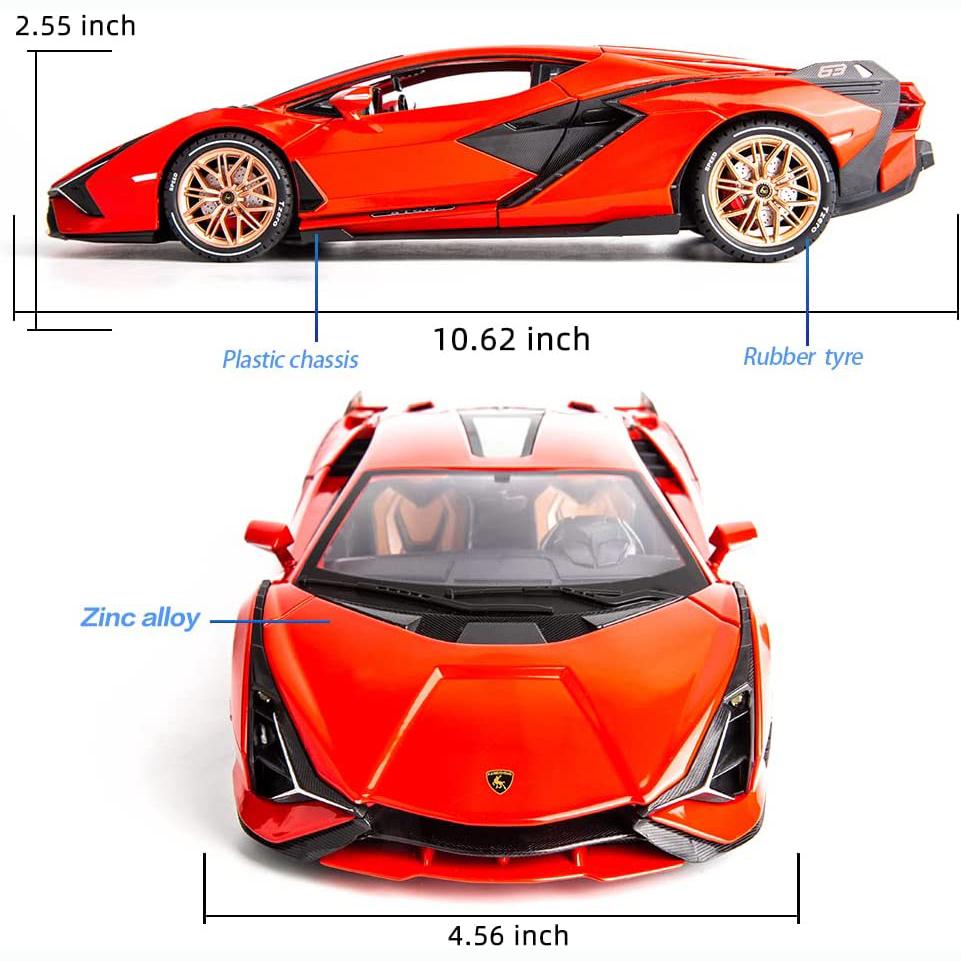 1/18 skala Lambo Sian Diecast modellbilleketøy, tilbaketrekkende kjøretøy med lyd og lys for barn Voksne gavesamling