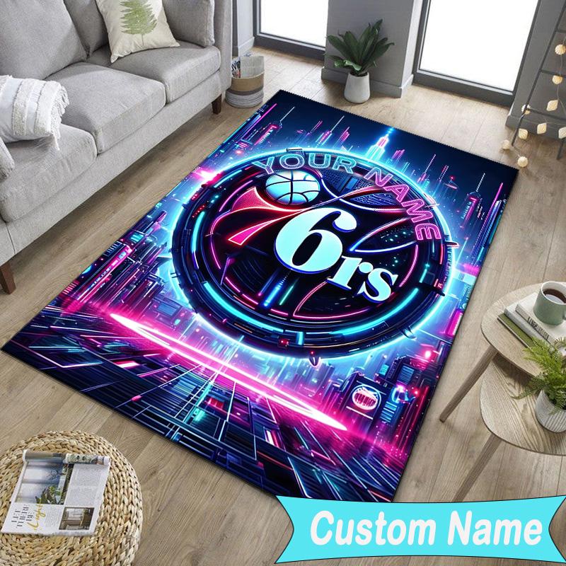 Custom Name76ers Basketball Team Carpet, Indoor Rug, Chair Rug, Living Rooms, Doormat Made From Polyester Home Decor Birthday Christmas Gifts