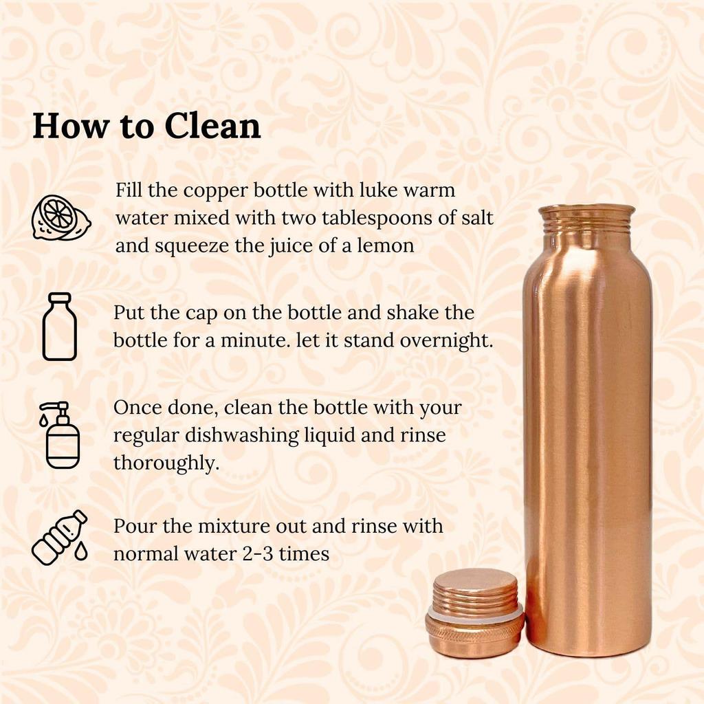 Pure Copper Water Bottle 1L | Ayurvedic Pure Copper Water Bottle with Leakproof Lid | 1L Water Bottle for Office & Gym (Copper Plain)