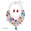 Exaggerated Crystal Flower Water Droplet Necklace Earring Set Women Dress Banquet Accessories