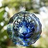 Metal Wind Spinner 2D Blue Tiger Design Hanging Decor for Garden Yard Balcony Outdoor Decoration No Battery Needed