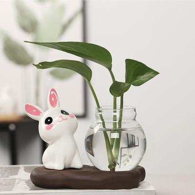 Desktop Glass Planter Vase Holder Small Cute Ceramic Panda Hydroponic Vase Decorative Flowers Plants Pot for Desk Table Centerpiece