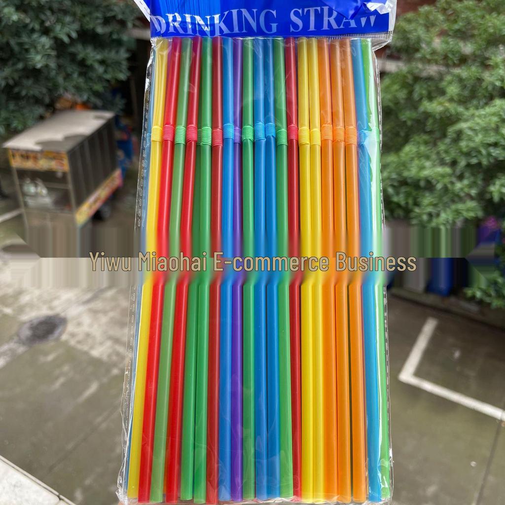 Colored Bendable Plastic Drink Straws, 100 Pieces, Food-Grade PP, Black, Suitable for Soy Milk.