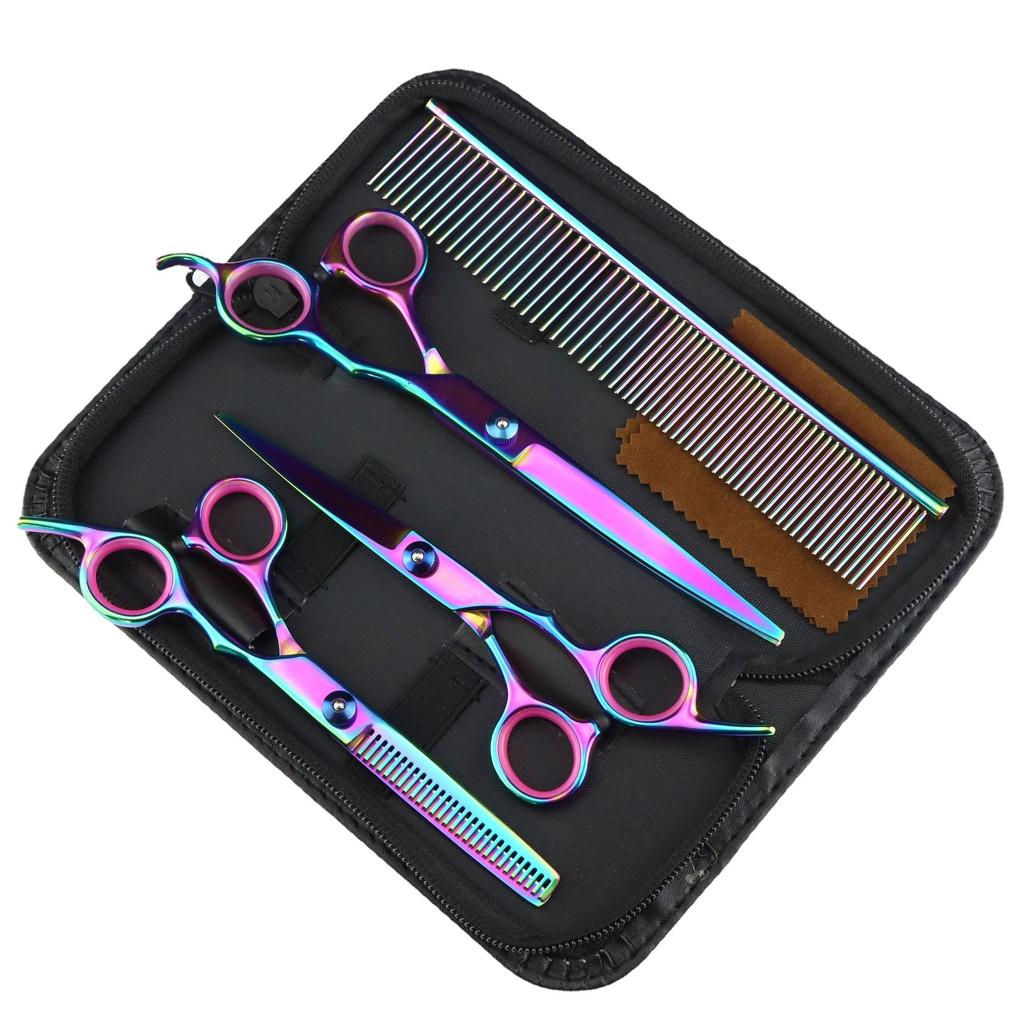 7.0 Inch, Color Electroplating 3 Packs, Pet Beauty Scissors, Straight Scissors, Steel Comb For The Set.