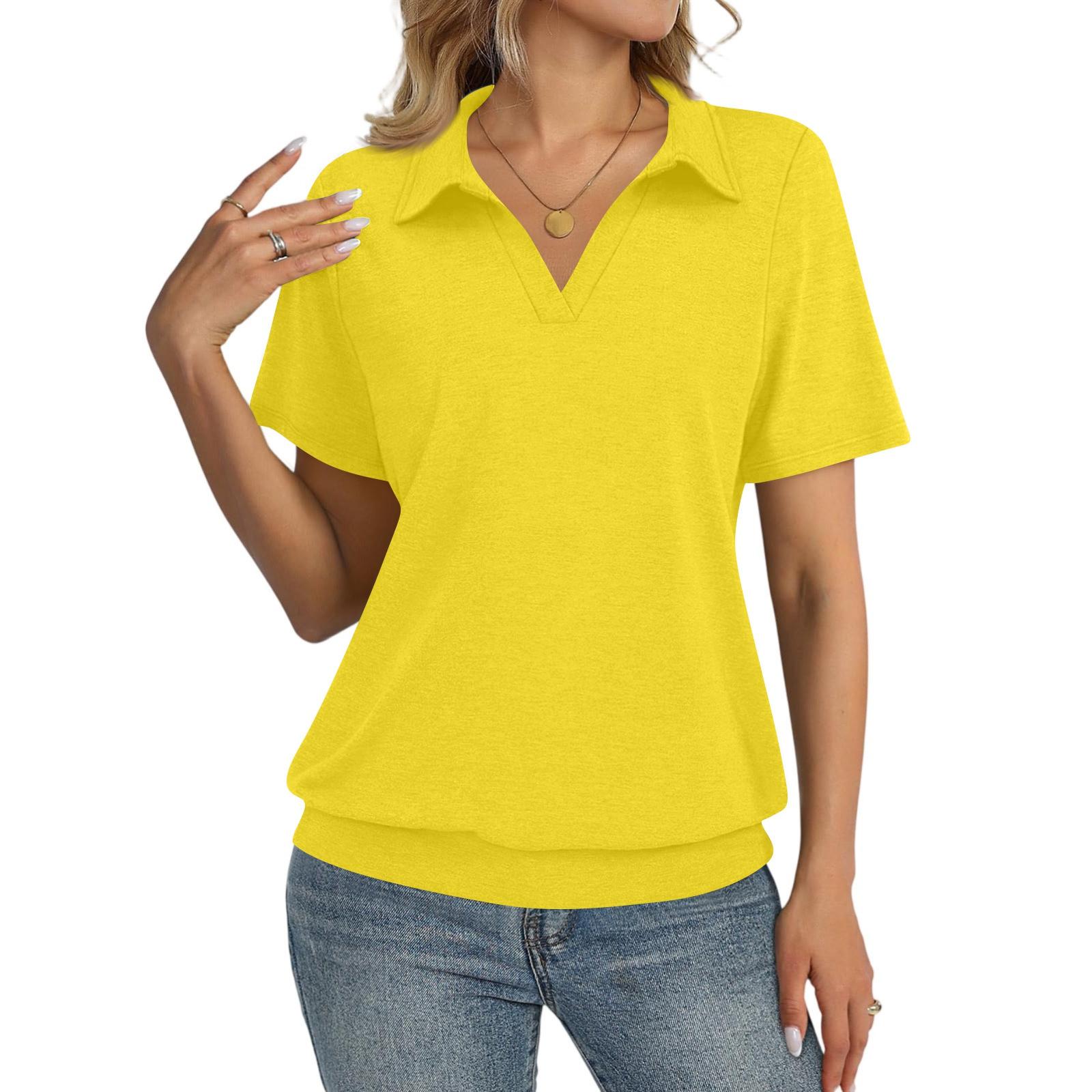 

Women s Fashion Casual Lapel Short Sleeve Color Shirt Women s Up Tops XXL жовтий