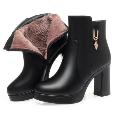 Winter High Heel Ankle Boots Women Warm Thick Plush Comfor Thick High Heels Ladies Boot Fashion Platform Snow Boots for Women