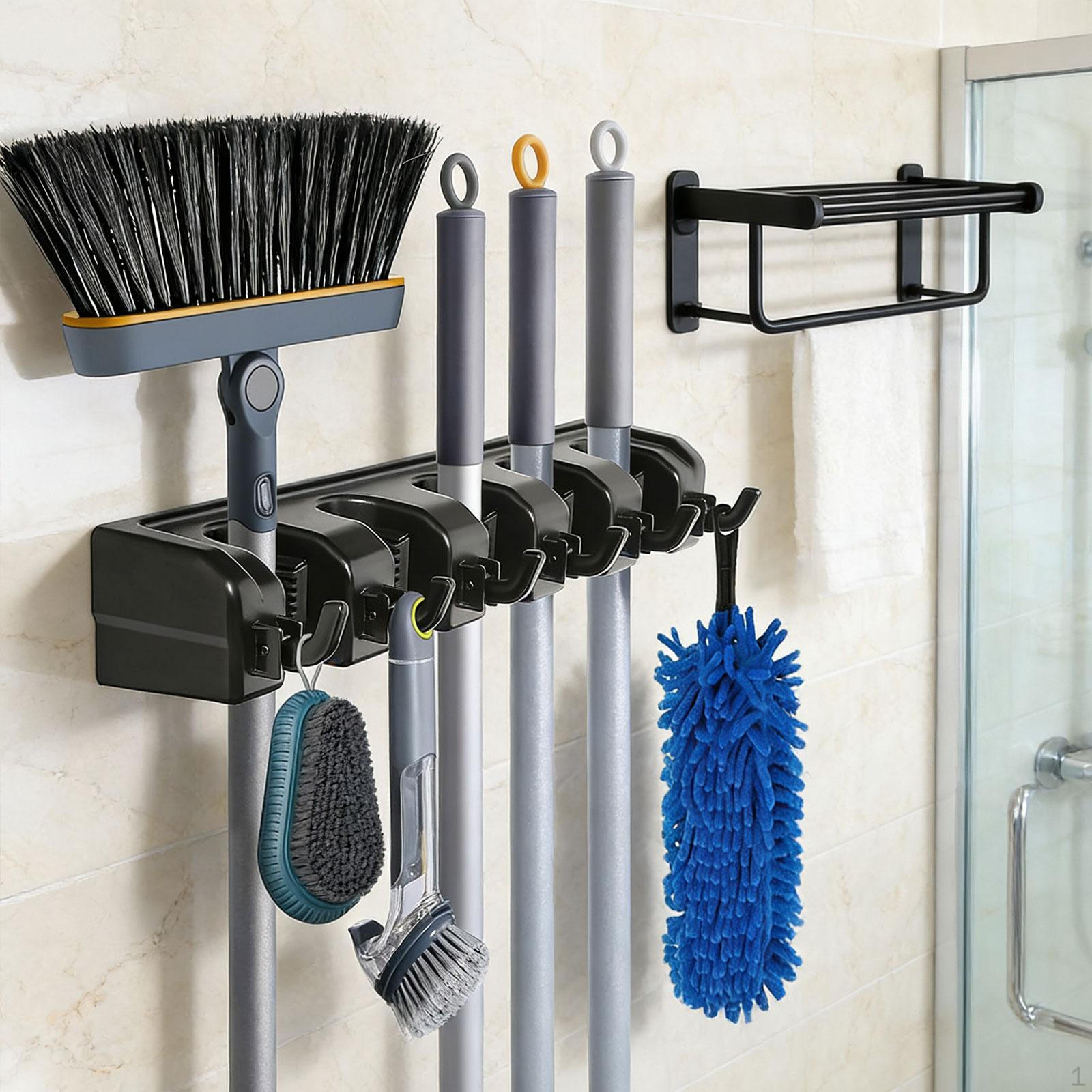 

Broom Wall Mount Bracket Space Saving Non Slip Mop Storage Rack for Basement Tool Garage чёрный